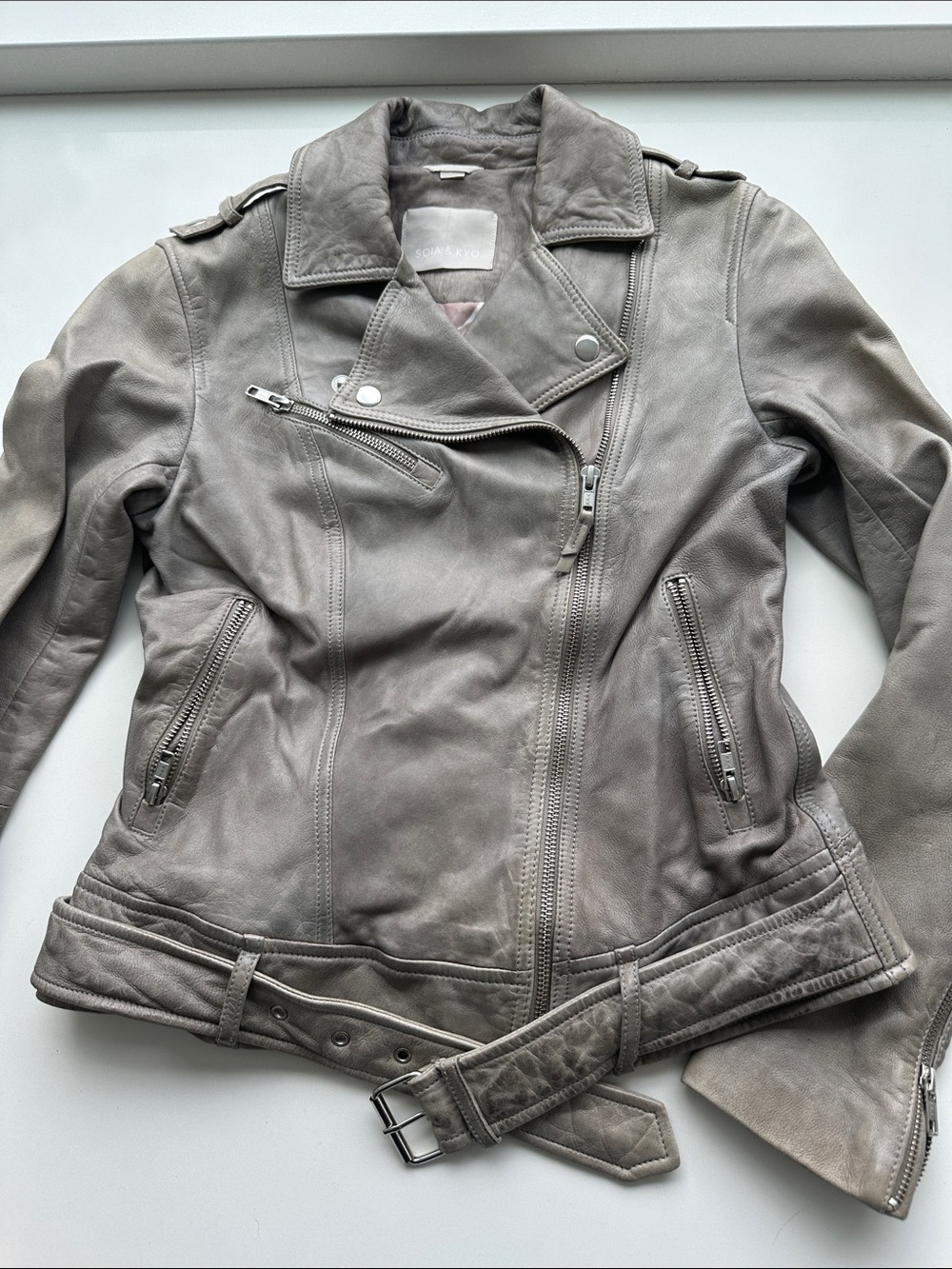 Soia & Kyo Grey Leather Moto Jacket